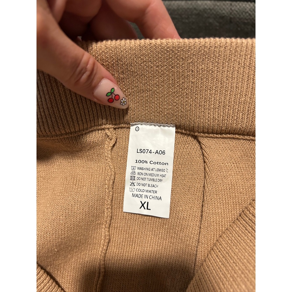 Tan 100% Cotton Knit Wide Leg Lantern Pants High Waist Pleated xlarge - Picture 2 of 7